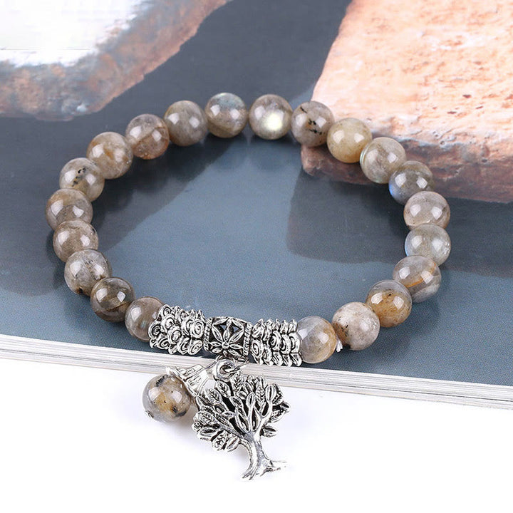Buddha Stones天然石 生命の樹 ラッキーチャーム ストレッチブレスレット