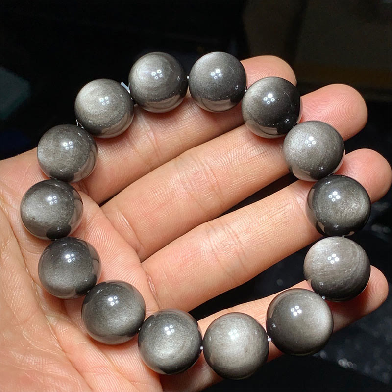 Buddha Stones天然銀光沢黒曜石 癒しの保護ブレスレット