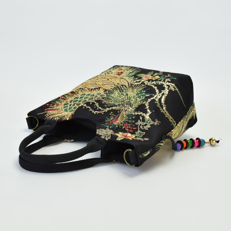 Buddha Stonesと孔雀の両面刺繍トートバッグ、ショルダーバッグ、クロスボディバッグ - image 8