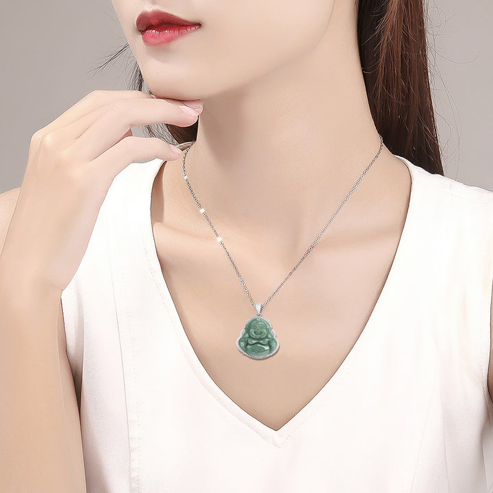 Buddha Stones925スターリングシルバー 笑う仏陀 翡翠 豊穣のネックレスチェーンペンダント - image 3