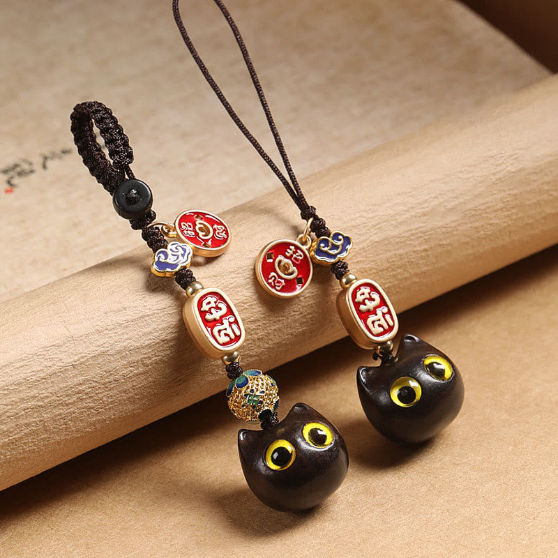 Buddha Stones黒檀の良い雲 平和 キーホルダー 携帯電話 吊り下げ装飾 - image 1