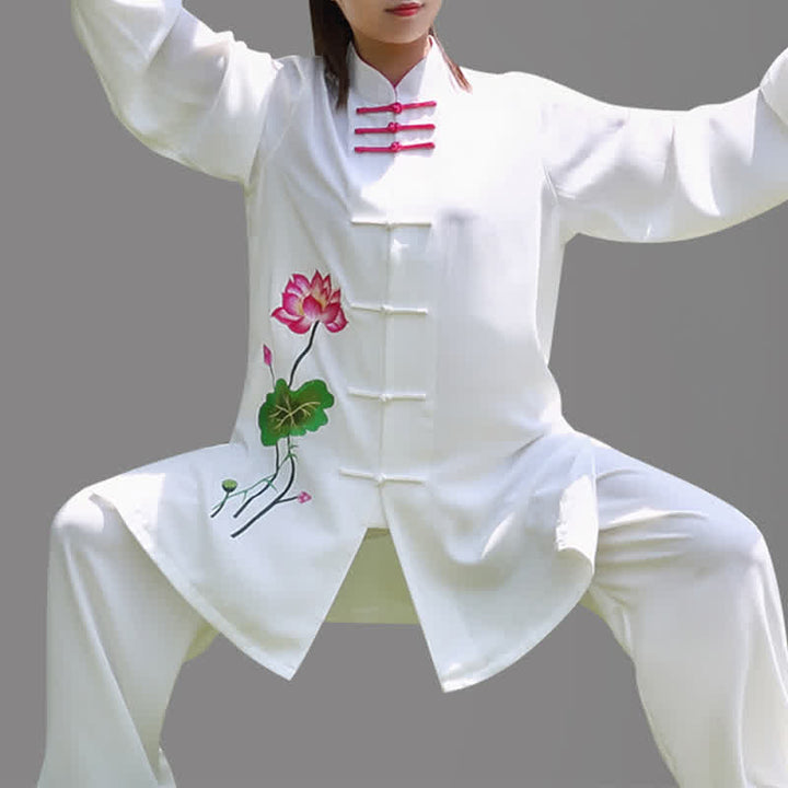 Buddha Stones蓮の花 葉模様 太極拳 瞑想 祈り スピリチュアル 禅 練習 服 レディース セット - image 4