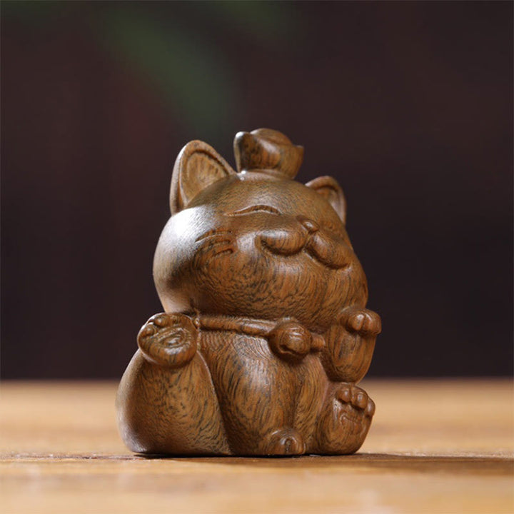 Buddha Stonesミニグリーンサンダルウッドインゴットラッキーキャット彫刻平和デスクデコレーション - image 6