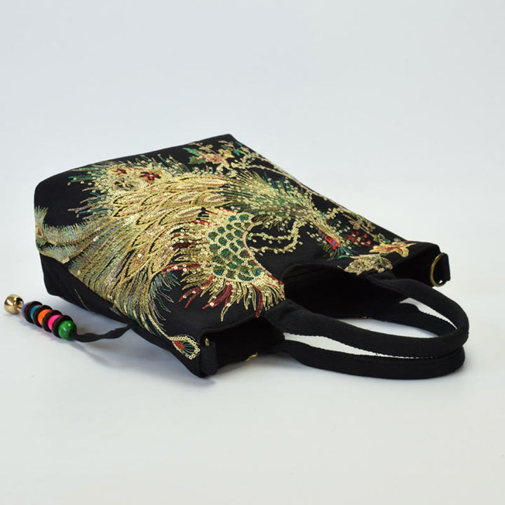 Buddha Stonesと孔雀の両面刺繍トートバッグ、ショルダーバッグ、クロスボディバッグ - image 14