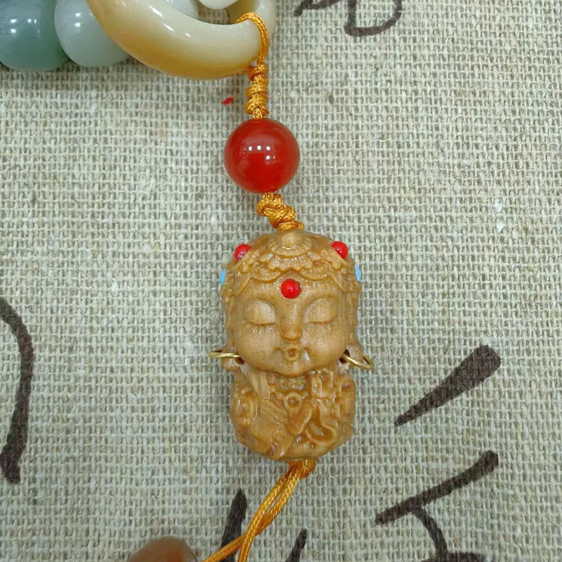 Buddha Stones 108Malaビーズ グラデーション 菩提樹 グリーン ターラ仏 彫刻 平和 ハーモニー ブレスレット