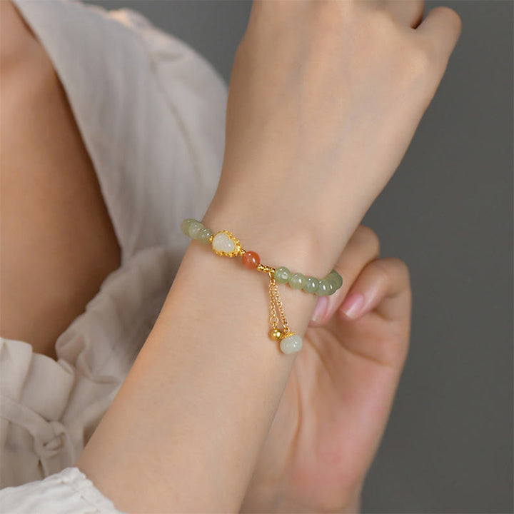 925スターリングシルバーの和田翡翠ひょうたんと蓮の豊穣の幸運ブレスレット - image 5