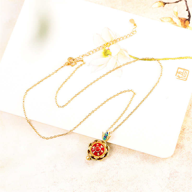 925スターリングシルバー チベット ロータス祈祷ホイール赤瑪瑙 悟りのネックレスペンダント - image 8