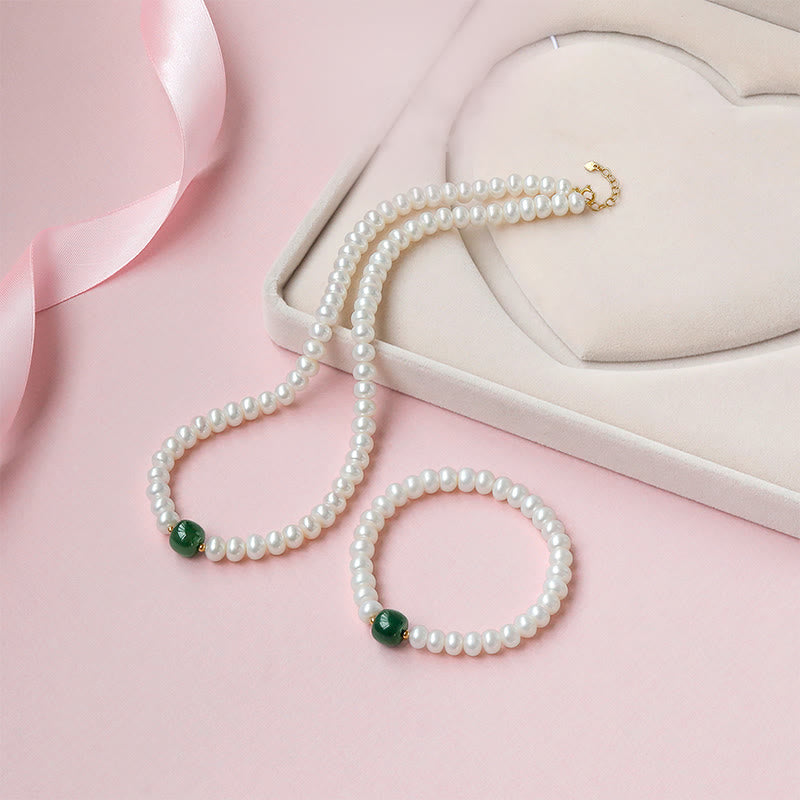 Buddha Stones 925スターリングシルバー 天然真珠 和田翡翠 アクアマリン 知恵 誠実 ネックレス ペンダント ブレスレット - ネックレス＆ブレスレット - パール和田翡翠合金 45cm - image 1