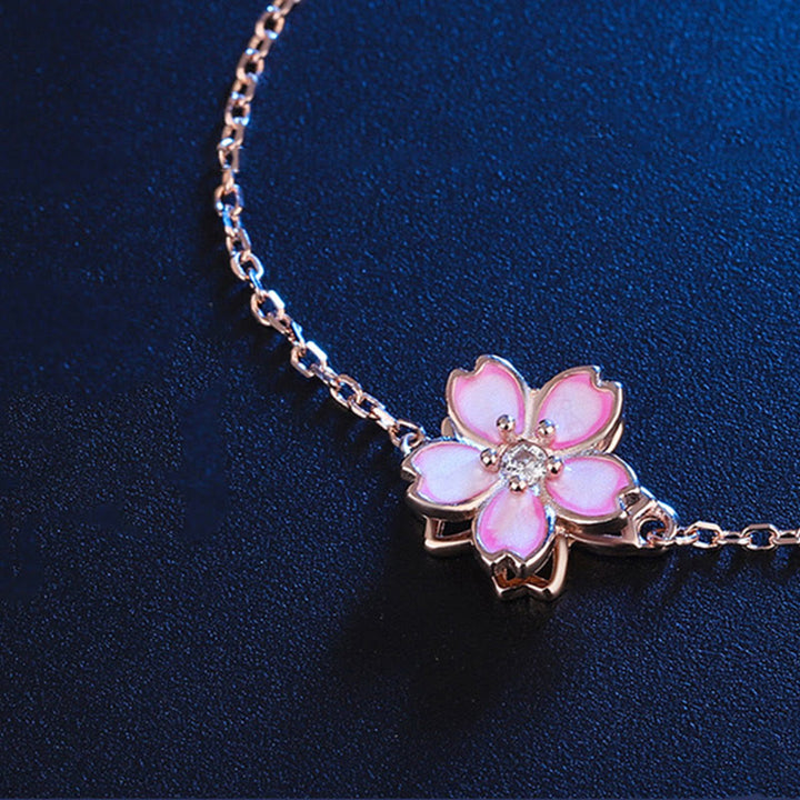Buddha Stones925スターリングシルバー 桜の祝福チェーンブレスレット 回転リング