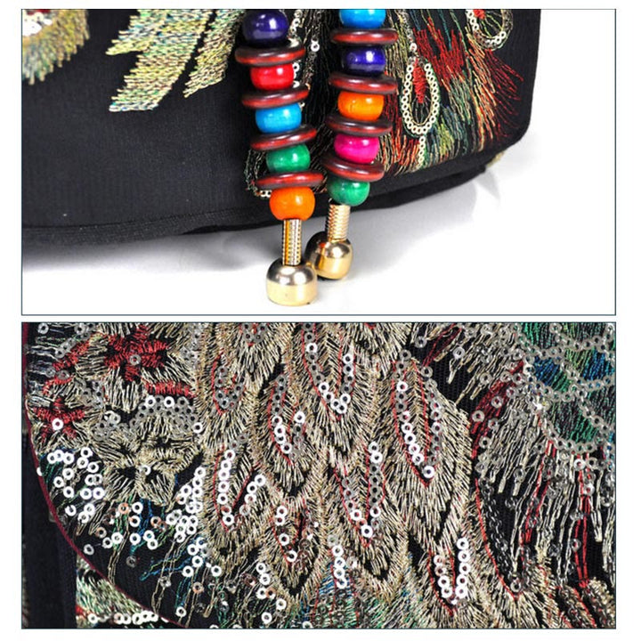 Buddha Stonesピーコック刺繍 キャンバス タッセル バックパック - image 5