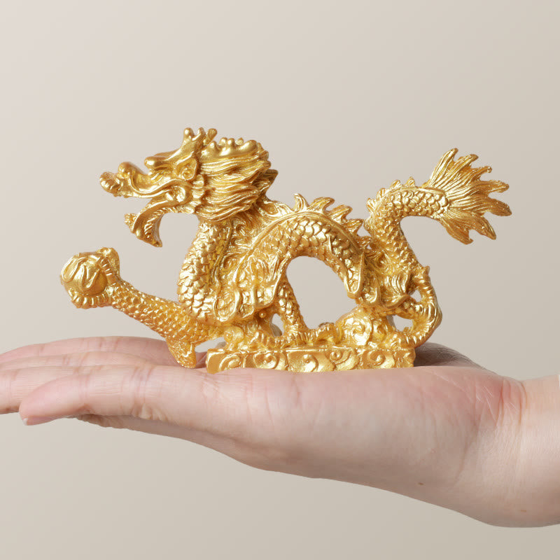 Buddha Stones風水 龍 吉兆 雲 富 幸運 装飾 - 金 - 12cm×2.3cm×7cm - image 2