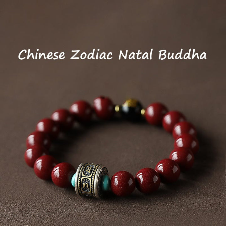 Buddha Stones925スターリングシルバー十二支誕生仏辰砂オーム・マニ・パドメ・フムカームブレスレット
