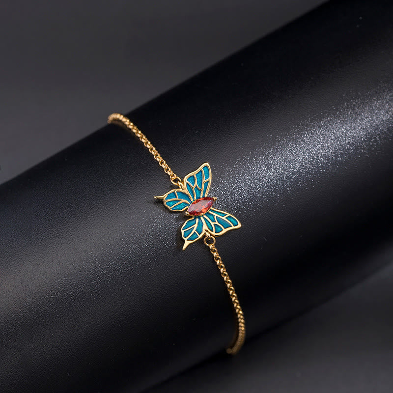 Buddha Stones925スターリングシルバー バタフライジルコン ラブチェーンブレスレット - 風水蝶（愛♥自由） - image 0