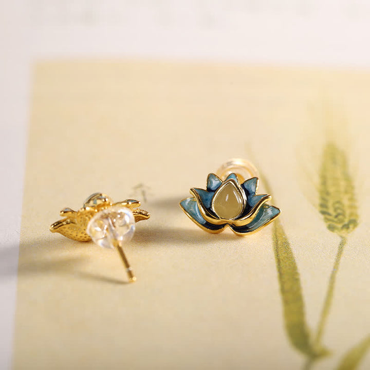 925スターリングシルバー 和田翡翠 蓮の花 成功のイヤリング
