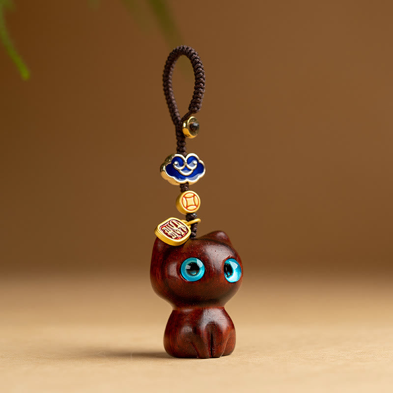 Buddha Stones小葉紫檀黒檀守護 キーホルダー 携帯電話 吊り下げ 飾り - 小葉紫檀猫 - キーホルダー - image 1