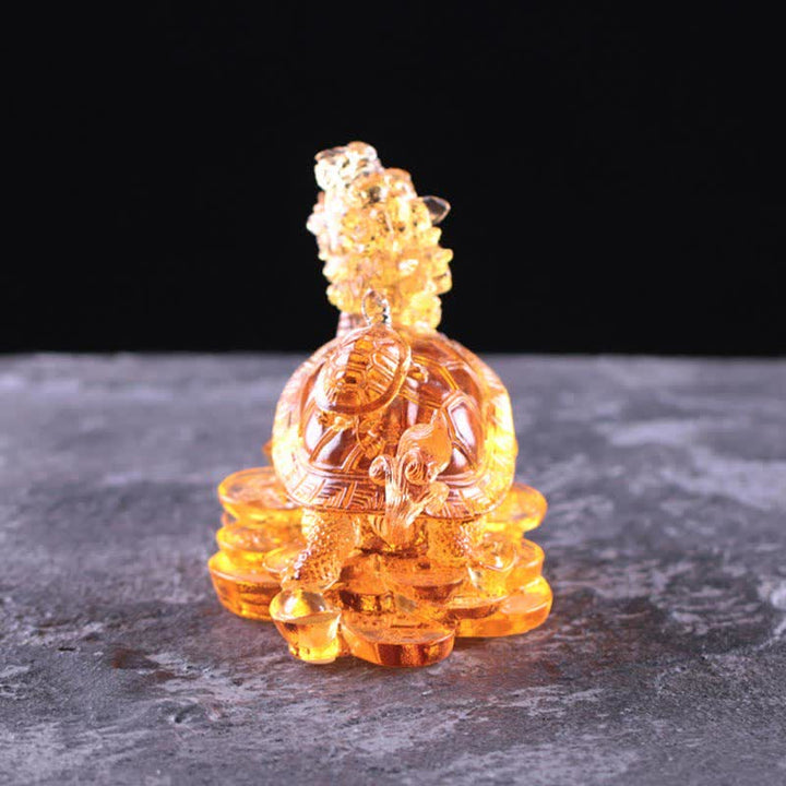 Buddha Stones風水 龍 亀 コイン 手作り 琉璃 クリスタル 幸運 アートピース ホームオフィス 装飾
