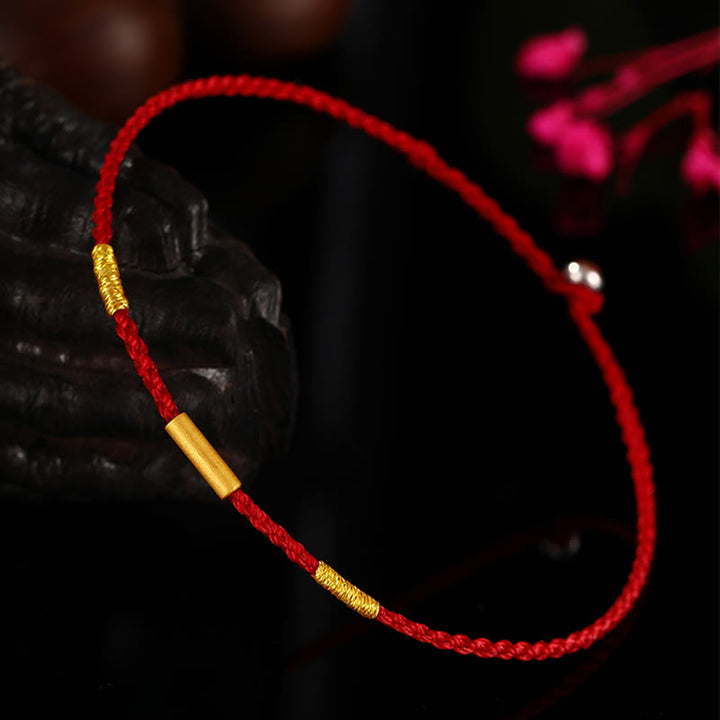 Buddha Stones999 ゴールドビーズ ハンドメイド 4本糸 願い結び 編み込み 守護ブレスレット