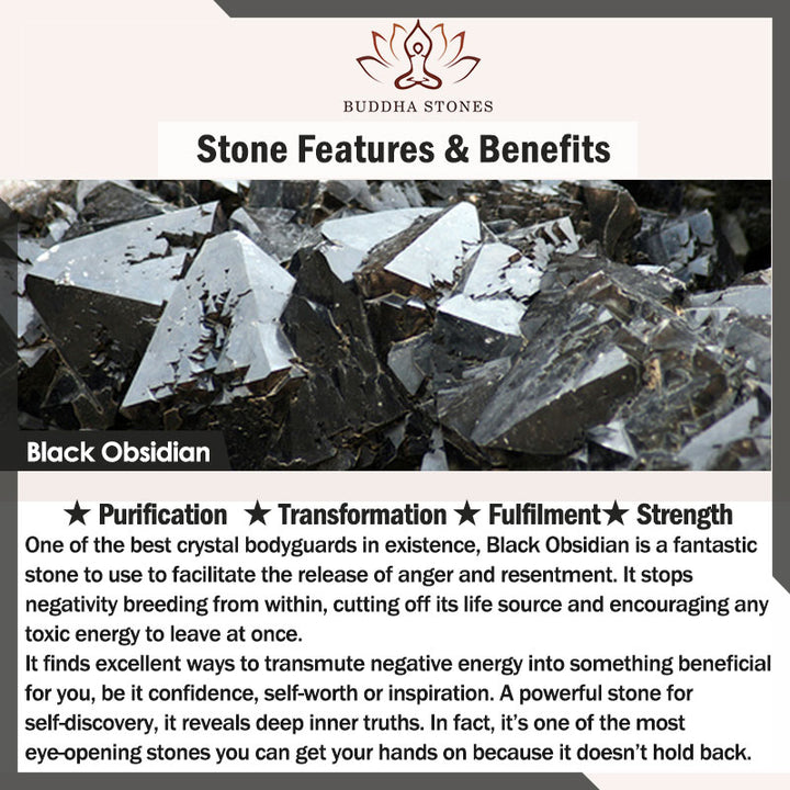 Buddha Stones黒曜石 黒檀 木 銅 強さ カップル ブレスレット
