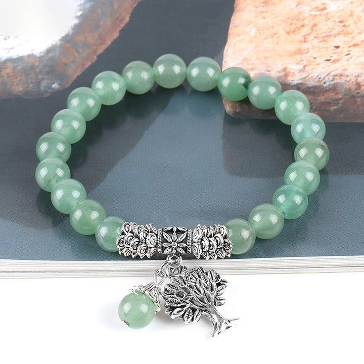 Buddha Stones天然石 生命の樹 ラッキーチャーム ストレッチブレスレット