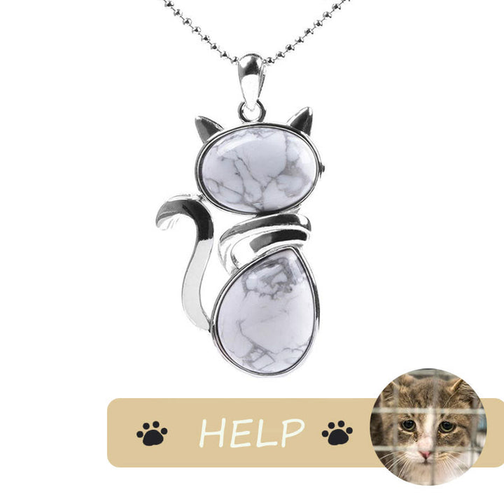 「Save A Cat」可愛い猫柄天然クリスタル守護猫愛ペンダントネックレス - ホワイトターコイズ - image 15