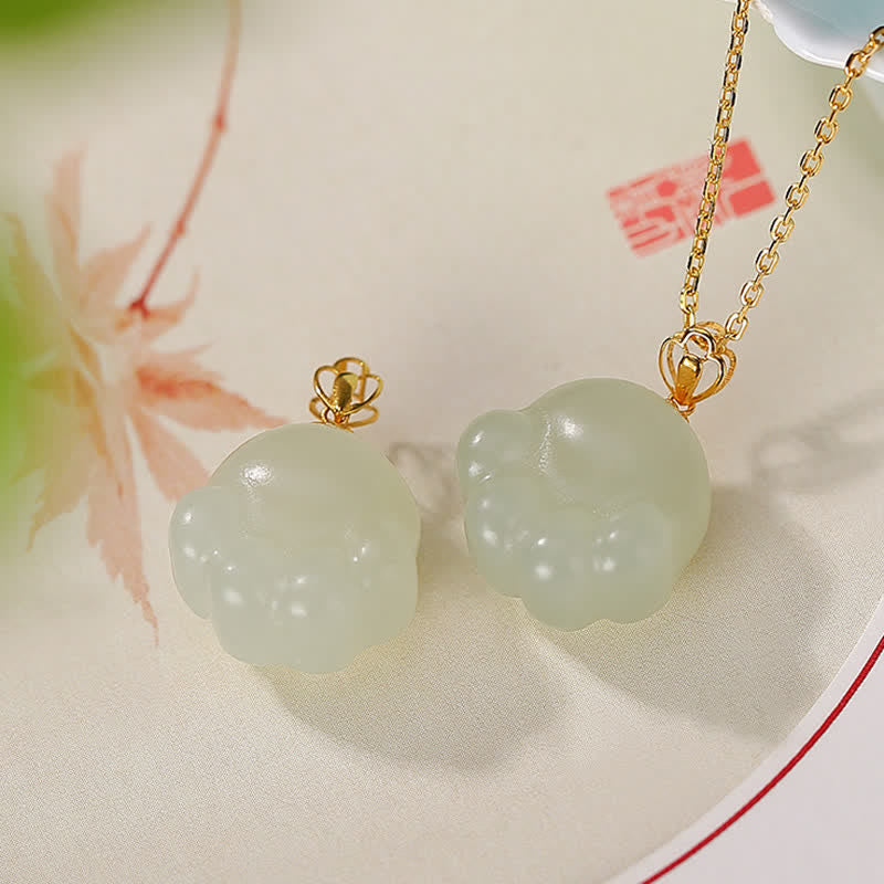 925スターリングシルバー 和田産白翡翠 かわいい猫の足跡 幸運のネックレスペンダント - 和田白玉（守護♥幸せ） - image 1