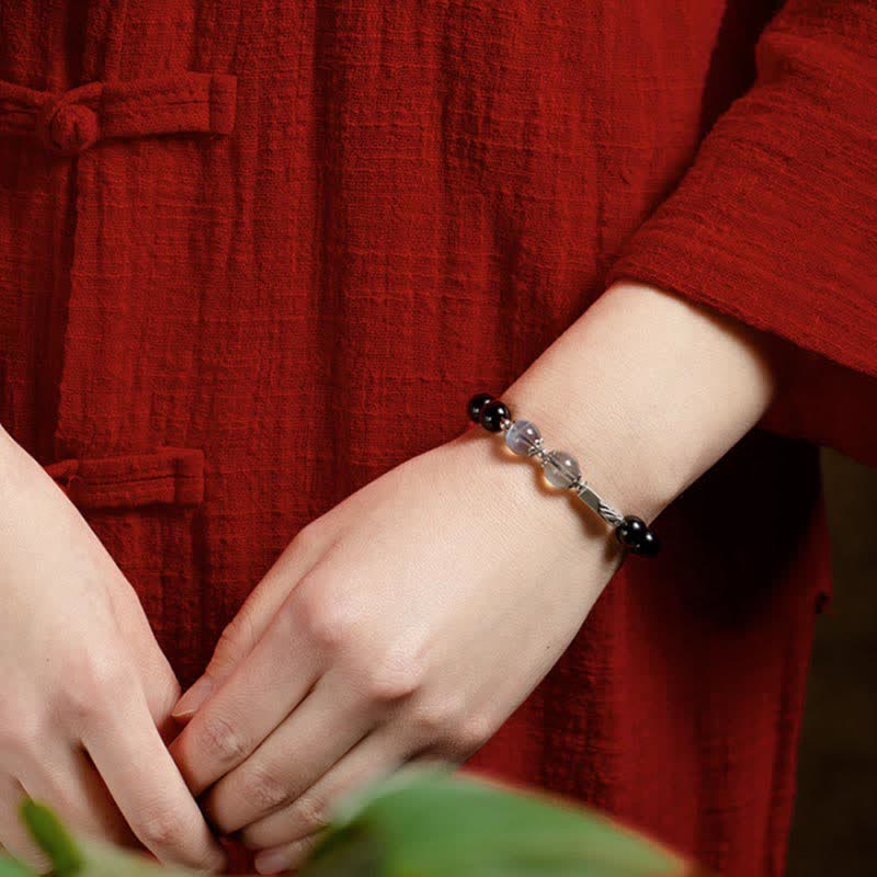 925スターリングシルバーのオブシディアンムーンストーンの強さのカップルブレスレット - image 9