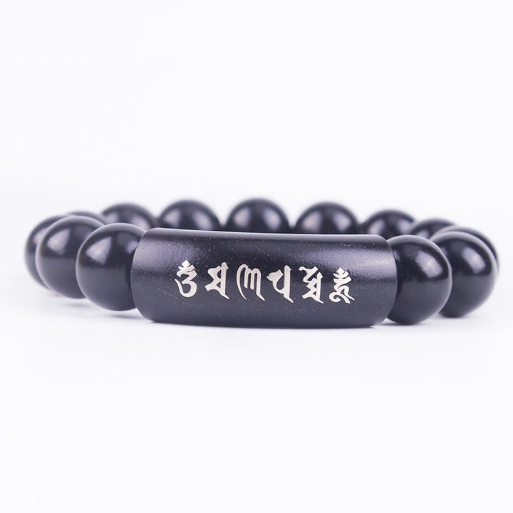 Buddha Stones999 スターリングシルバー黒檀オーム・マニ・パドメ・フム象嵌 バランスブレスレット
