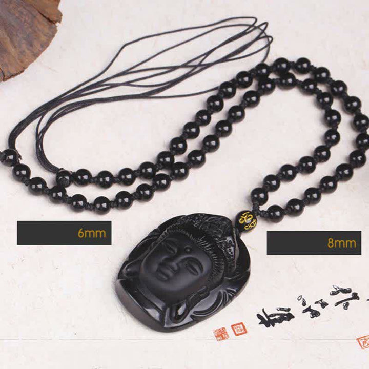 Buddha Stones天然黒曜石 観音菩薩 強さの紐ネックレスペンダント - image 8