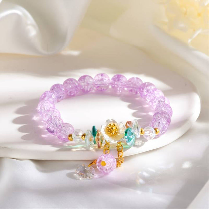 Buddha Stonesのシンプルなデザインの花のチャームガラスビーズブレスレット