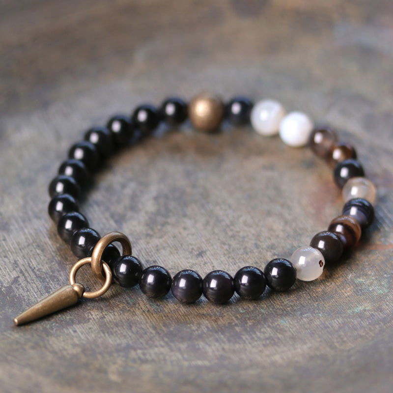 Buddha Stonesブラックオブシディアン ソーダライト クリスタル 銅 強さ カップル ブレスレット