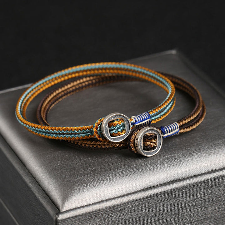 Buddha Stones 925スターリングシルバー 守護 編み込みロープブレスレット（ボタン留め） ハンドメイド
