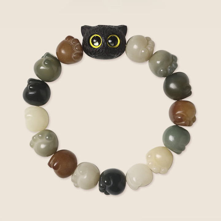 Buddha Stones天然菩提樹 愛らしい足跡黒檀招き猫 知恵のブレスレット - image 4