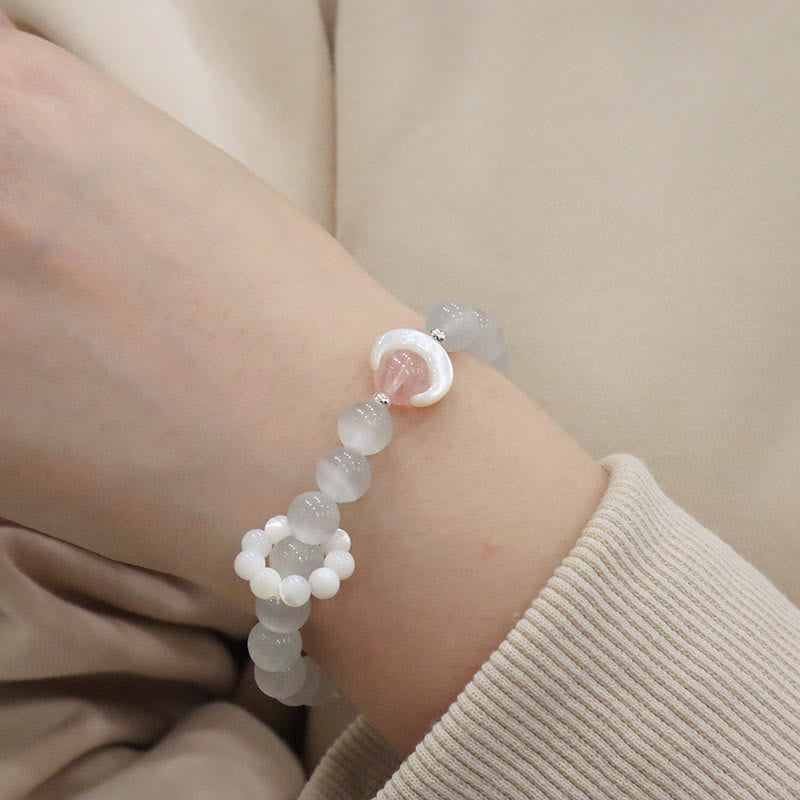 Buddha Stones 925スターリングシルバー 天然アメジスト アクアマリン ピンククリスタル キャッツアイ ヒーリング クレセントムーンブレスレット