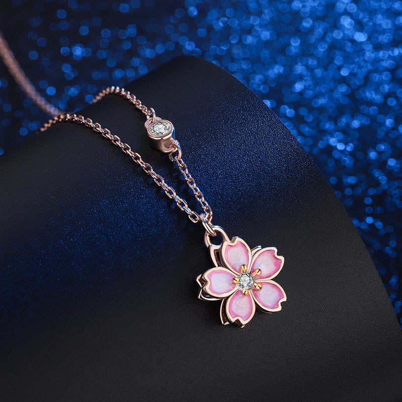 Buddha Stones925スターリングシルバー 桜の花 回転式保護ネックレスペンダント - image 1