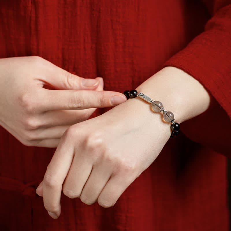 925スターリングシルバーのオブシディアンムーンストーンの強さのカップルブレスレット - image 3