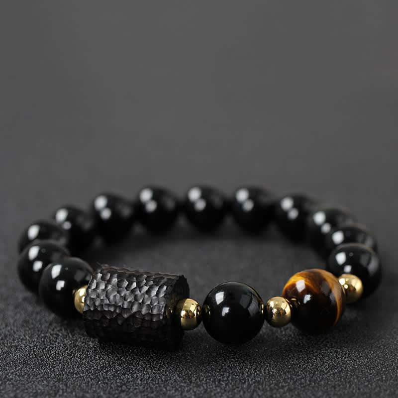 黒曜石、黒檀、赤虎目石の強さを秘めたカップルブレスレット
