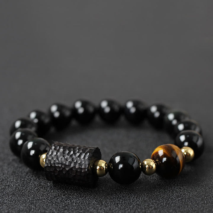 黒曜石、黒檀、赤虎目石の強さを秘めたカップルブレスレット