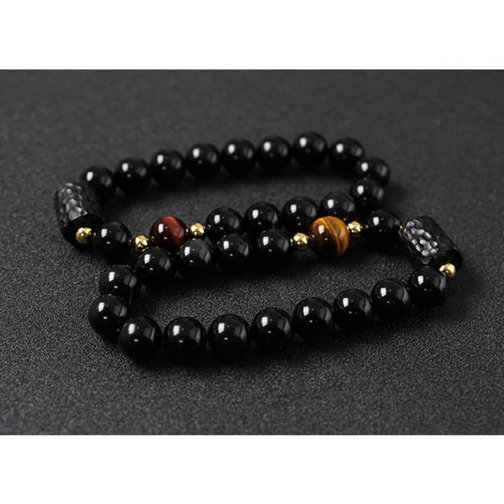 黒曜石、黒檀、赤虎目石の強さを秘めたカップルブレスレット