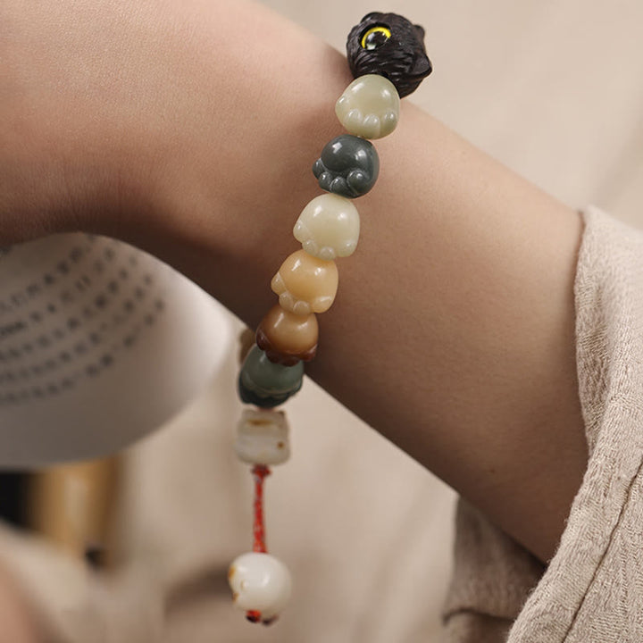 Buddha Stones天然菩提樹 愛らしい足跡黒檀招き猫 知恵のブレスレット - image 12