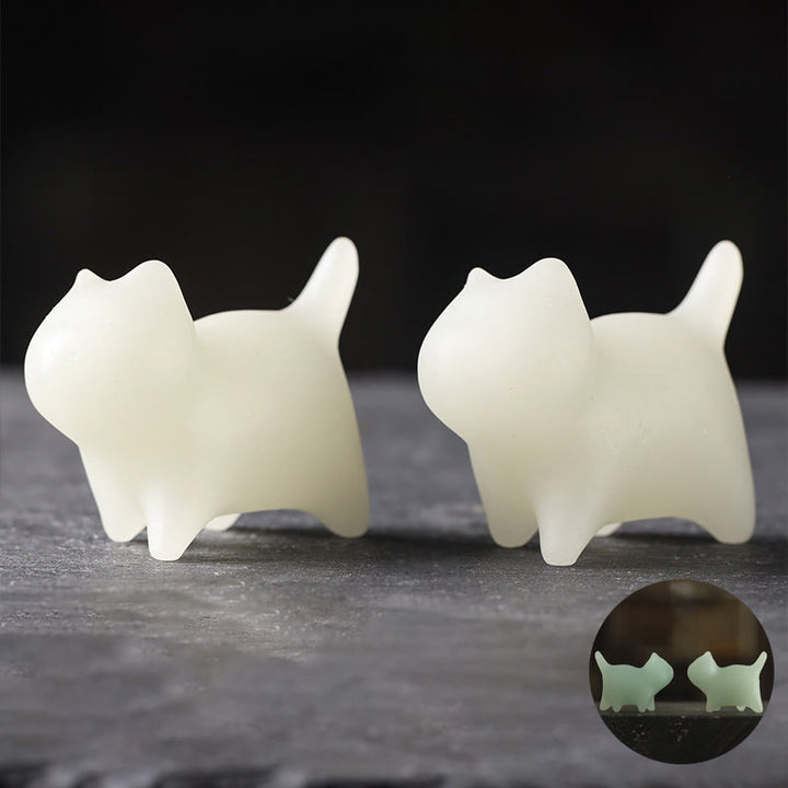 Buddha Stones2個 ミニ かわいい 猫 グローストーン 光る 幸運の猫 エネルギー デコレーション - 4.4×3.5×2.3cm（猫2匹） - image 1