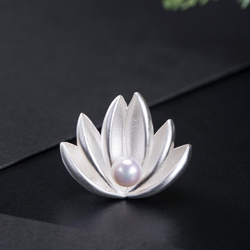 Buddha Stones925スターリングシルバー 蓮の花パール 新たな始まりのブローチ