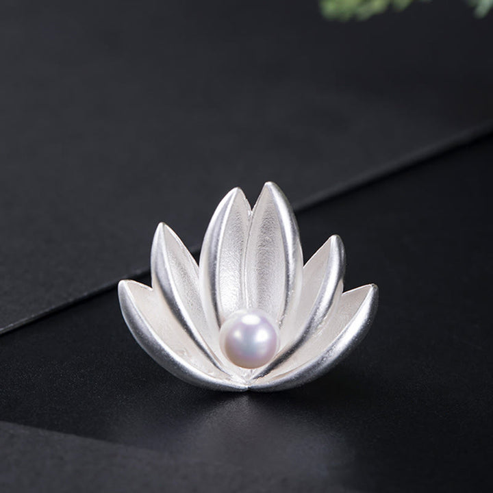 Buddha Stones925スターリングシルバー 蓮の花パール 新たな始まりのブローチ