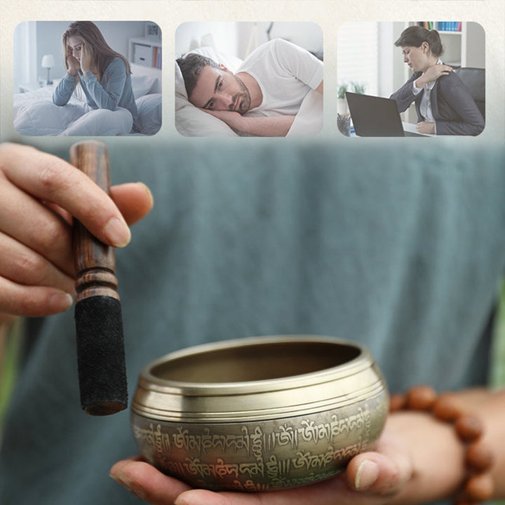 集中力と瞑想のための手作りのBuddha Stonesチベットサウンドボウル平和な幸福シンギングボウルセット