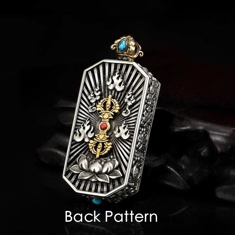 Buddha Stonesチベットオーム・マニ・パドメ・フム彫刻 ドルジェ ヴァジュラ 回転式 蓮の模様 清浄ロープネックレス ペンダント - image 1