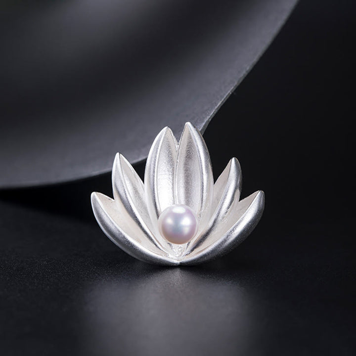 Buddha Stones925スターリングシルバー 蓮の花パール 新たな始まりのブローチ