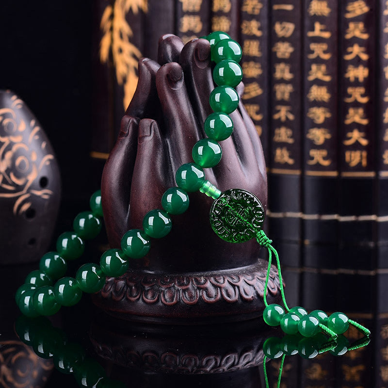 Buddha Stones天然グリーン瑪瑙 手首用Mala顕現用ポケットMala車用装飾
