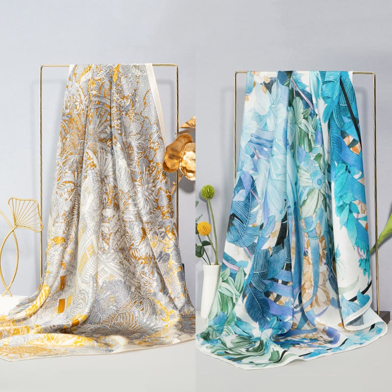 Buddha Stonesジャングル油絵吉兆雲100%マルベリーシルクスカーフプレミアムグレード6A両面シルクネックスカーフ - image 1