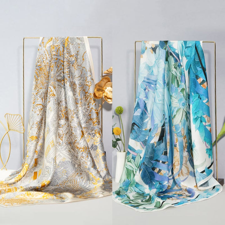 Buddha Stonesジャングル油絵吉兆雲100%マルベリーシルクスカーフプレミアムグレード6A両面シルクネックスカーフ - image 1