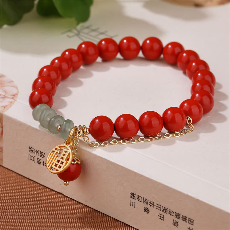 Buddha Stones辰砂 縁起の良い福の字 翡翠 落ち着いたブレスレット