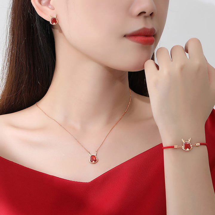 ❗❗❗フラッシュセール -Buddha Stones925 スターリングシルバー 龍年 天然レッドアゲート 龍幸運繁栄を引き寄せる 福 性格強さブレスレットネックレス ペンダント イヤリング - image 12
